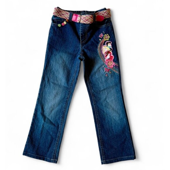 Vintage Y2K Disney Princesses Denim Embroidered Jeans Girls Size 6 Ariel Jasmine - Picture 1 of 7